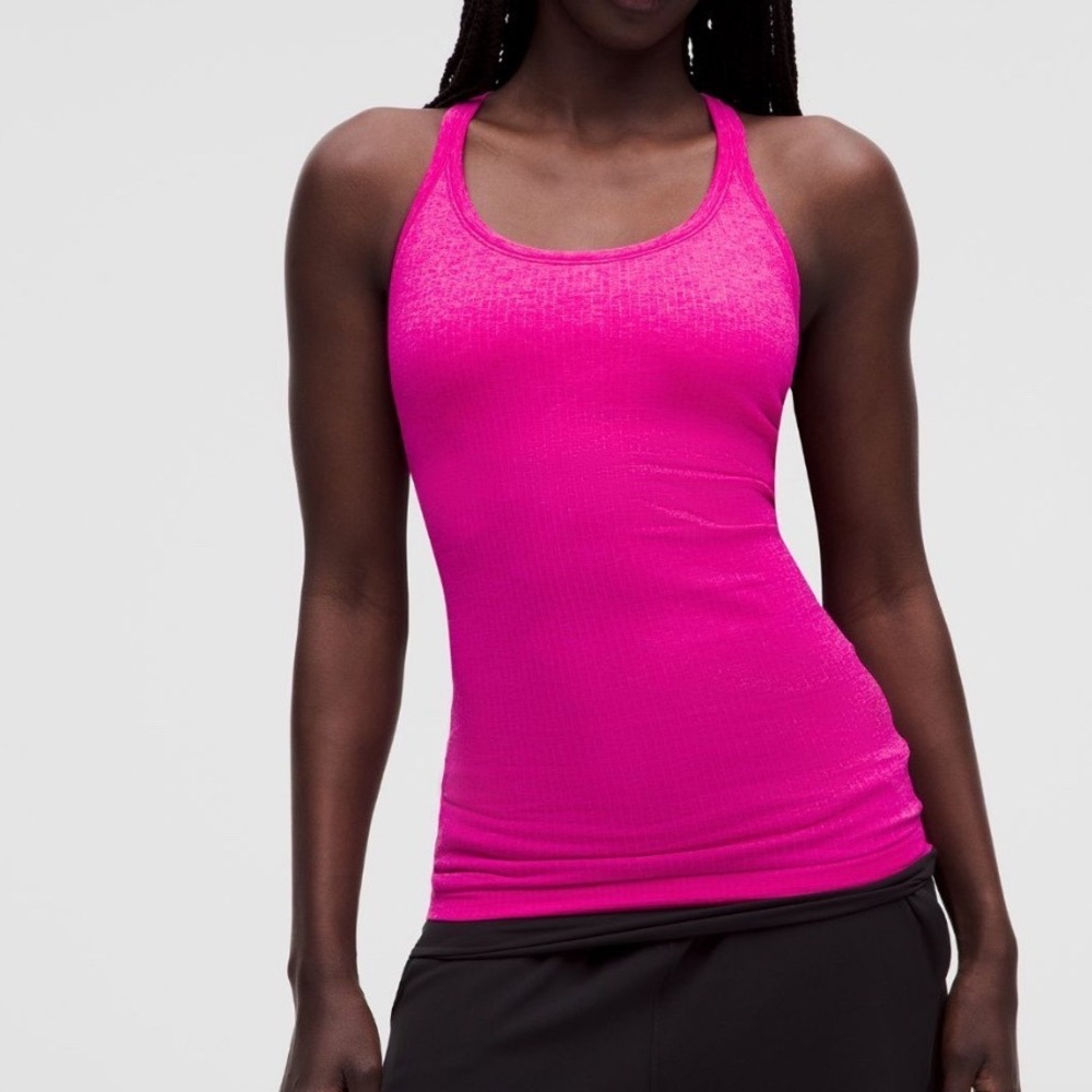 NWT Lululemon Ebb to Street Tank Women 12 Pink Flare Ribbed Racerback Shelf Bra